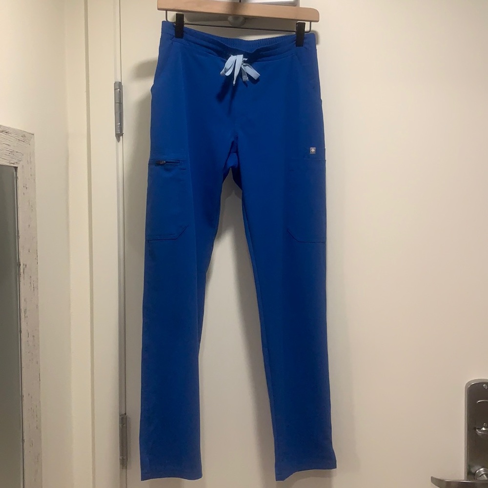 Figs Women's Scrub Pants in Royal Blue with Light Blue Drawstring